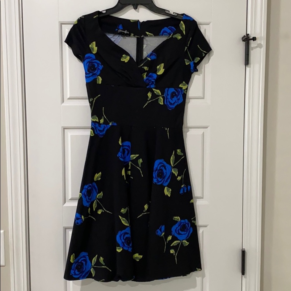 Fit and flare black floral dress